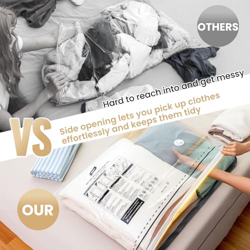 TAILI 8 Pack Vacuum Storage Bags, LONG SIDE ZIP (4 Large+4 Jumbo), Multi-Size Vacuum Seal Bags for Clothing, Storage Bulky Beddings, Blankets and Clothes, Space Saver for Closet Organization - size: 8 Combo