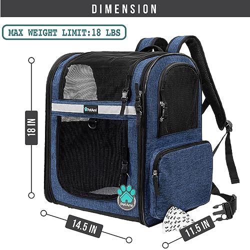 PetAmi Dog Backpack Carrier for Cats and Small Dogs, 4-Way Entry Ventilated Pet Carrier for Hiking Travel, Foldable Top with Sherpa Bed, Reflective and Poop Bag Dispenser, Up to 18 lbs, Navy Blue - color: Navy Blue