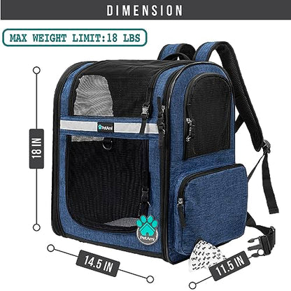 PetAmi Dog Backpack Carrier for Cats and Small Dogs, 4-Way Entry Ventilated Pet Carrier for Hiking Travel, Foldable Top with Sherpa Bed, Reflective and Poop Bag Dispenser, Up to 18 lbs, Navy Blue - color: Navy Blue