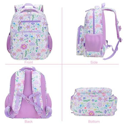 RHCPFOVR Kids Backpack for Girls - Girls Backpack 3-8 Ages Butterfly for Kids 15 Inch School Bookbag for Kindergarten Elementary School Bookbag for Girl 1st 2nd Grade - style: Purple Garden