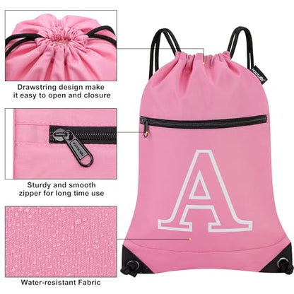 HOLYLUCK Drawstring Bags Initial Backpack Sackpack Cinch Bags for Sports, Gym, Travel, Beach (Pink-A) - color: Pink-a