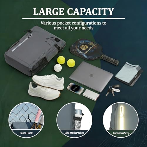 Smartway Waterproof Pickleball Bag With Shoe Compartment - Large Capacity Tennis Racket Backpack For Men Women - color: Grey