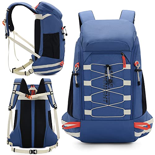 Bseash 40L Waterproof Hiking Camping Backpack with Rain Cover, Outdoor Sport Travel Daypack Rucksack for Skiing Cycling (Blue) - color: Blue