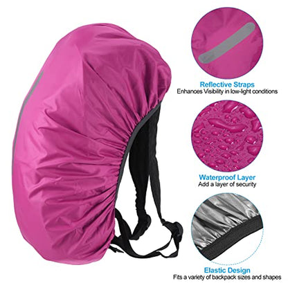 30-40L Waterproof Backpack Rain Cover, Non-Slip Backpack Cover with Vertical Reflective Strap Stay Dry for Hiking, Camping, Hunting, S, Rose Red