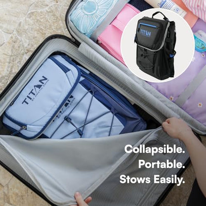 Titan Deep Freeze Ice Wall Backpack Cooler 30 Can Cooler Bag with Ice Packs - color: Cobalt Carbon Black