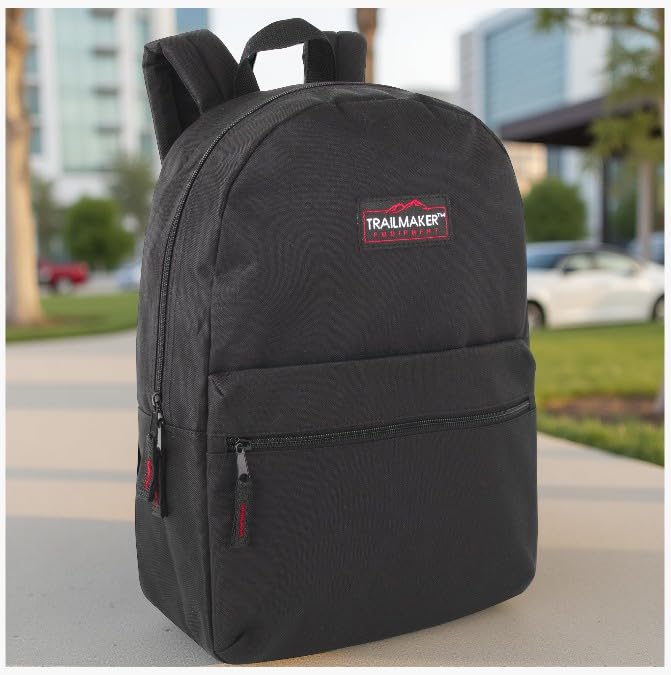 Trail maker Classic 17 inch Backpacks with Adjustable Padded Straps | School Backpacks for Girls, Boys (Black) - color: Black