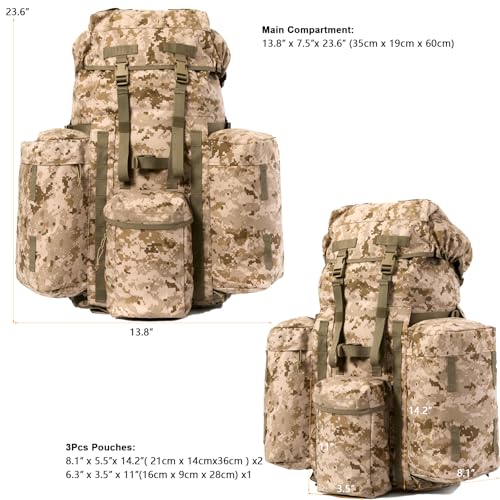 MT PLCE Tactical Backpack with Internal Frame, Military Rucksack for Outdoor, Hiking, Survival Pixel Desert - color: Marpat Desert