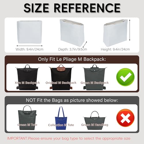 Nylon Longchamp Backpack Organizer Insert - Custom Fit for Longchamp Le Pliage M Backpack, Premium Water-Resistant with 4 Compartments, Lightweight, Shape Retention for Backpack (Beige,BP) - color: Beige