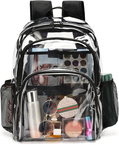 Clear Backpack, Clear Bag Stadium Large See Through Bookbag Heavy Duty PVC Transparent Backpacks for School - color: Black-1pack