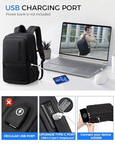 Fenree.geer Work Backpack for Men, Expandable Backpack with USB C Charging Port, Water Resistant 15.6 Inch Laptop Backpack, Black - style: Business
