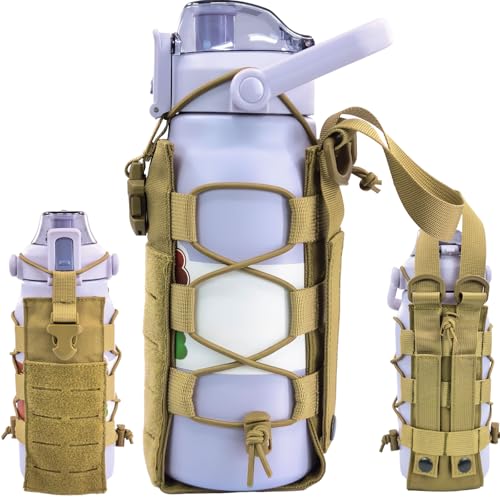 Molle Water Bottle Holder Pouch, 16-77 oz Adjustable Capacity Tactical Bottle Bag, Compatible with Backpack, Vest, Belt for Outdoor Activities - color: Brown, style: Basic