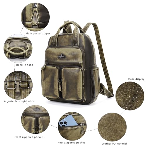 Angel Kiss Backpack Purse for Women Soft Washed Leather Multi Pocket Casual Travel Backpacks… - color: Green