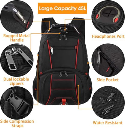 LTINVECK Travel Laptop Backpack, Extra Large Backpack for Men Women, TSA Friendly Heavy Duty Big Business Computer Backpacks Bag Fit 17 Inch Laptops, RFID Backbag - color: Red
