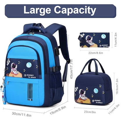 ACESAK Backpack for Boys - Boy Backpack Schoolbag for Boys Kids Teens Girls Elementary Middle School Bags, Waterproof Lightweight Kids Bookbag Backpacks Casual Daypack with Lunch Bag Set - color: Dark Blue