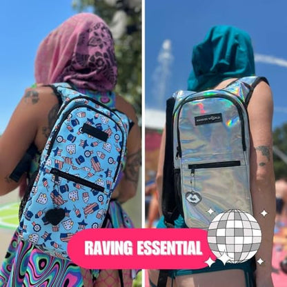 Kandies World Reflective Festival Hydration Pack - 2L Hydropack for Raves, Hiking, Biking, Running, and More (with Anti-Theft Pocket) - style: Pineapple