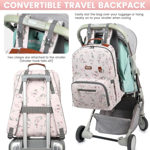 Diaper Bag Backpack, Large Baby Nappy Bags with Portable Changing Pad for Boys and GirlsMultifunction Travel Baby Bag for Moms Dads, Shower Gifts Waterproof and Stylish，Flower Pink - color: Flower Pink