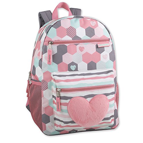 Trail maker 17” Kids Character School Backpacks Plush for Girls with Side Pockets, Padded Straps - color: Plush Honeycomb Hearts