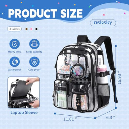 Clear Backpacks for Stadium Events Heavy Duty Clear Bookbag for School Girls Transparent Back Pack - color: Black