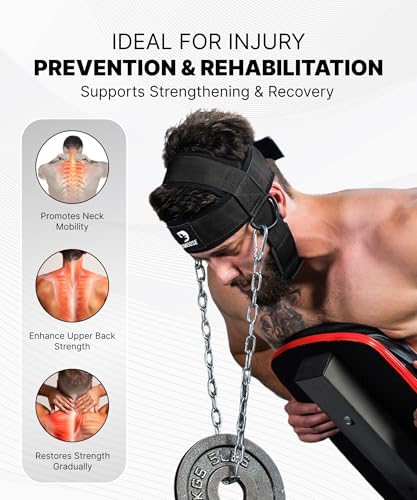DMoose Fitness Neck Harness for Weight Lifting - Soft Padded Head & Chin Strap with 30" Heavy Duty Steel Chain - Neck Exerciser, Trainer & Strengthener to Support Injury Recovery and Intense Workouts - color: Black
