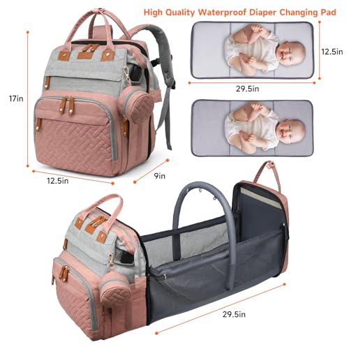 Baby Diaper Bags with Changing Station Multifunctional Waterproof Diaper Bag Backpack Travel Baby Bag with Changing Pad, Pacifier Case,Baby Essentials(PinkGrey) - color: Up-pinkgrey