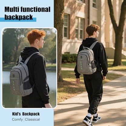 goldwheat School Backpack For Teen Boys, Lightweight Water-Resistant Boys Bookbag With Computer Compartment Fits 15.6" Laptop - color: Grey-green