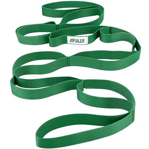 Stretching Strap for Physical Therapy and Home Rehab, 10 Loops Non-Elastic Yoga Strap for Hamstring, Calf and Back Stretching, Mobility, Exercise, Pilates, Flexibility - color: Green
