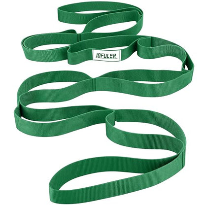 Stretching Strap for Physical Therapy and Home Rehab, 10 Loops Non-Elastic Yoga Strap for Hamstring, Calf and Back Stretching, Mobility, Exercise, Pilates, Flexibility - color: Green