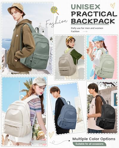 BJLFS Green Cute School Backpack with Laptop Compartment Small Travel Laptop Backpack for Women Men Waterproof College Backpack Simple School Bag for Teens Girls Boys - color: A0-green