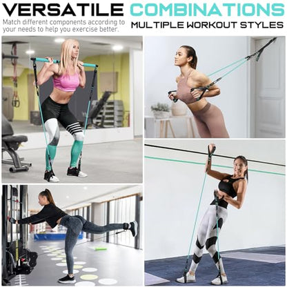 Pilates Bar Kit with Resistance Bands, Multifunctional Pilates Bar for Women & Men with Heavy-Duty Metal Adjustment Buckle, Pilates Home Equipment for Full BodyWorkouts - color: Blue
