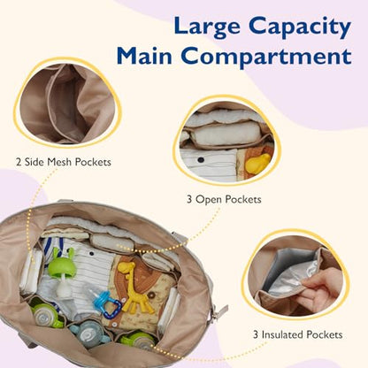mommore Diaper Bag Tote, Large Capacity Travel Diaper bags, Hospital Bag for Labor Delivery, Baby Bag with Pacifier Case | Hospital Bag - color: Light Beige