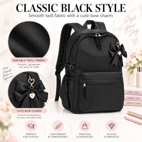 LOIDOU Girls Backpack for Kids Cute School Bookbag - color: Black With Pink, size: L-17"
