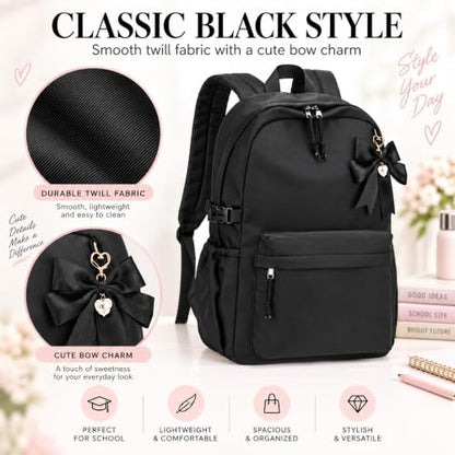 LOIDOU Girls Backpack for Kids Cute School Bookbag - color: Black With Pink, size: L-17"