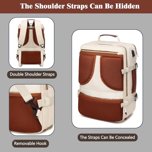 Travel Backpack with Separate Shoe Compartment Laptop Bag for Business/Leisure,Water-Resistant Durable Backpack (Beige)