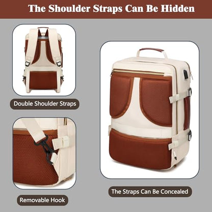 Travel Backpack with Separate Shoe Compartment Laptop Bag for Business/Leisure,Water-Resistant Durable Backpack (Beige)