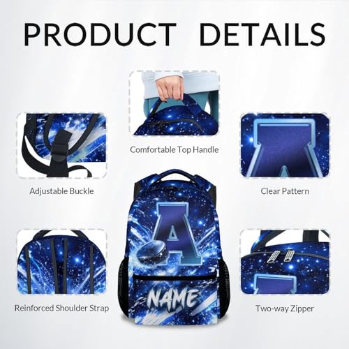 COZYAURA Personalized Hockey Backpack for Boys - Custom Name Initial Kids School Bag, 17 Inch Ice Hockey Bookbag for Primary Middle School Travel - color: Multicolor