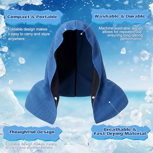 Honoson 20 Pcs12x25 Inch Cooling Hoodie Towel Bulk for Neck and Face 40x12 Inch Quick Dry Sweat Towels Instant Ice Cold Towel for Hot Weather Run Yoga Gym(Dark Blue) - color: Dark Blue