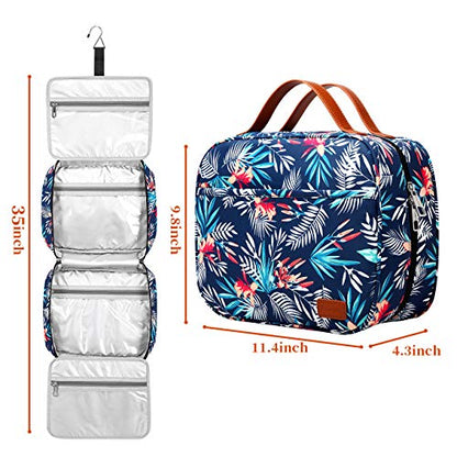 Bosidu Hanging Travel Toiletry Bag,Large Capacity Cosmetic Travel Toiletry Organizer for Women with 4 Compartments & 1 Sturdy Hook,Perfect for Travel/Daily Use/Christmas - color: Palm Leaf
