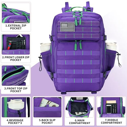 Lovelinks21 45L Tactical Assault Backpack 3 day assault pack with Molle Waterproof backpack Rucksack for Tactical Backpacks (Purple Green) - color: Purple Green