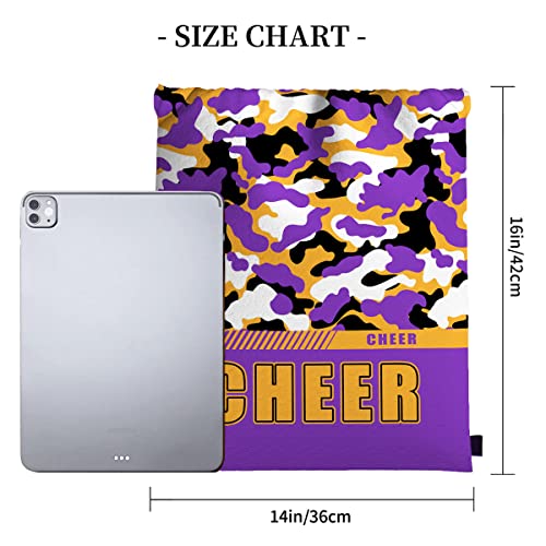 Drawstring Backpack Waterproof Gym Drawstring Bags Sports String Bag Camo Sackpack-Purple Gold Cheer Drawstring Bag - color: Cheer Drawstring Bags-camo Purple Gold
