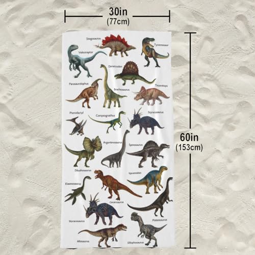 Dinosaur Dino Beach Towel, Dino Pattern Thin Lightweight Bath Towels, Quick Dry Absorbent Microfiber Swim Yoga Pool Beach Accessories, (Stegosaurus, Dimetrodon, Velociraptor) - 30x60 Inch/ 77X153cm - color: Dinosaur