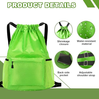Tygelluis Drawstring Backpack, Waterproof Gym Bag with Water Bottle Pocket for Women Men, Pull String Sport Bag for Swim, Soccer and Basketball,Green - color: Green1