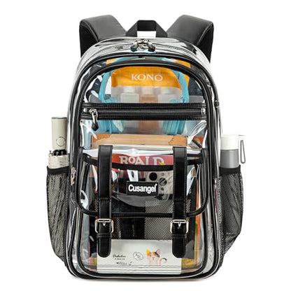 Cusangel TPU Clear backpack for Girls women,18" See Through Heavy Duty Bookbag,warehouses, school and other security check locations (Black) - color: Black-18in