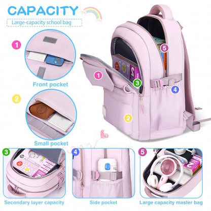 PRAGARI Kids School Backpack for Teens Girls Aesthetic Purple Backpack Lightweight College Laptop Casual Travel Bookbag - color: Purple