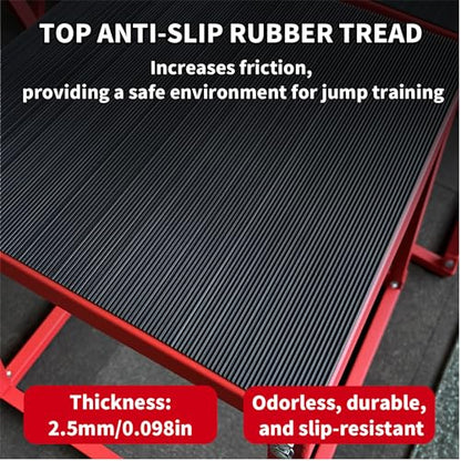 Heavy-Duty Steel Plyometric Jump Box, 12" Anti-Slip Rubber Tread & Stable Trapezoidal Design, Fixed Non-Slip Pads Fitness Jump Platform for Strength Training, Home & Gym Use