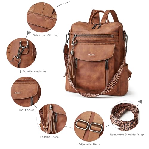 Shrrie Backpack Purse for Women Fashion Leather Backpack Purse Designer Travel Backpack Convertible Shoulder Bag with Wristlet - color: 1-2 Nubuck Brown