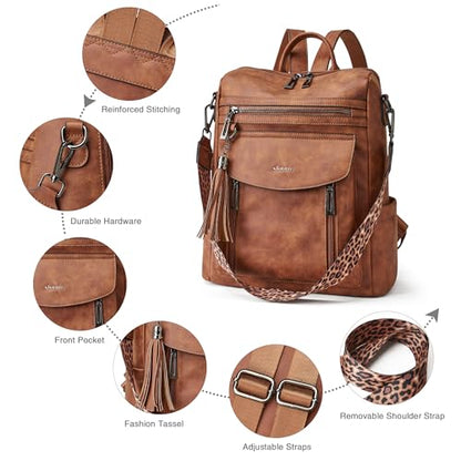Shrrie Backpack Purse for Women Fashion Leather Backpack Purse Designer Travel Backpack Convertible Shoulder Bag with Wristlet - color: 1-2 Nubuck Brown