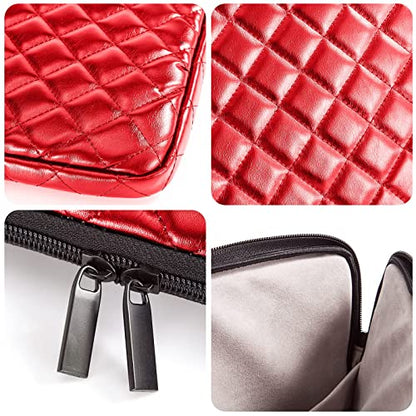 Puffy Laptop Sleeve 11 12 13 13.3 14 15 15.6 inch Case Protective Bag Quilted PU Leather Lined Padded - color: Red Quilted, size: 11-12 Inch