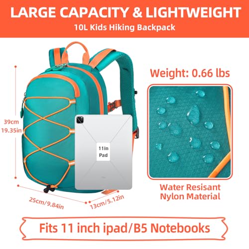 10L Kids Hiking Backpack, Small Waterproof Travel Daypack for Camping, Lightweight Pack for Boys or Girls Ages 4-12 (Green) - color: Green
