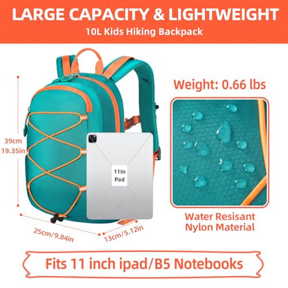10L Kids Hiking Backpack, Small Waterproof Travel Daypack for Camping, Lightweight Pack for Boys or Girls Ages 4-12 (Green) - color: Green