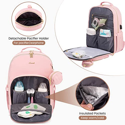 LOVEVOOK Diaper Bag Backpack, Quilted Baby Bag with Changing Pad & Pacifier Holder, Waterproof Travel Diaper Bags for Baby Boys Girls, Stylish and Large Capacity,Pink - color: Pink
